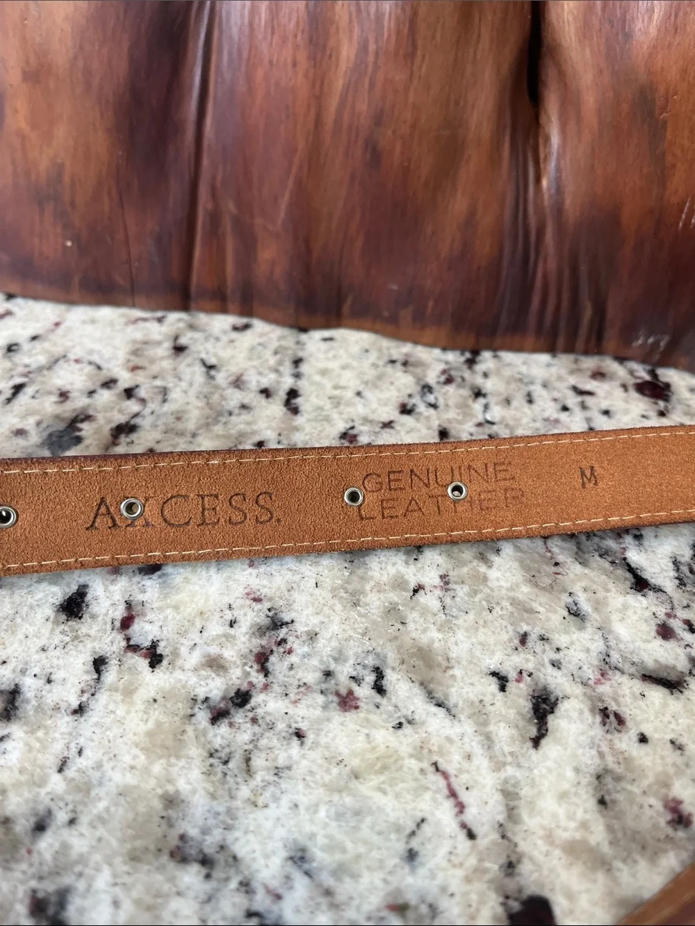 AXCESS. Chestnut Brown Leather Belt with Silver Buckle